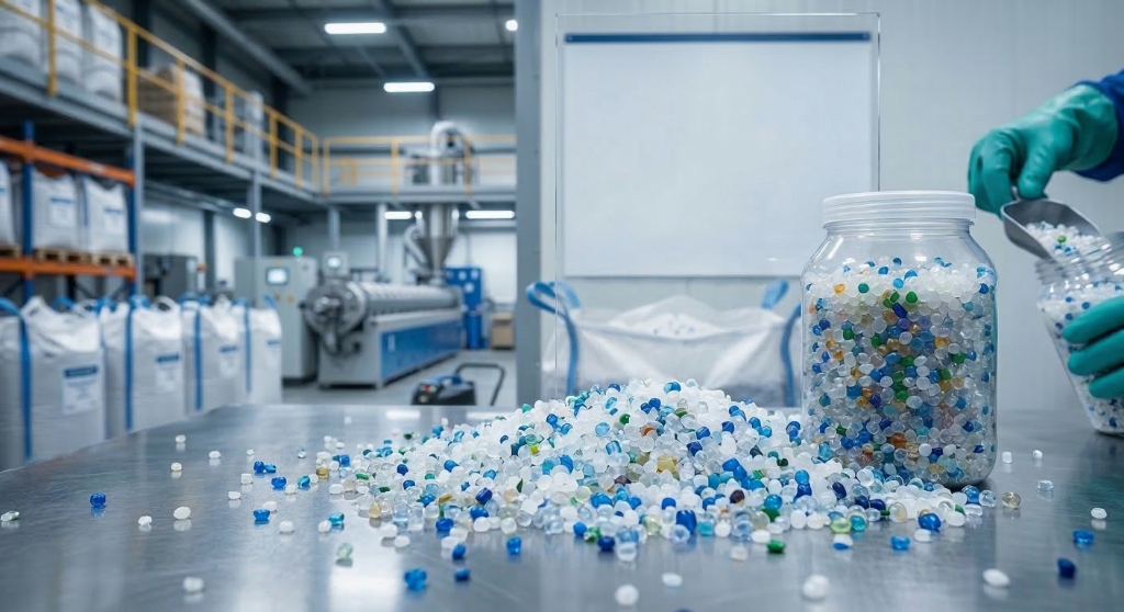 plastic pellets inside manufacturing plant